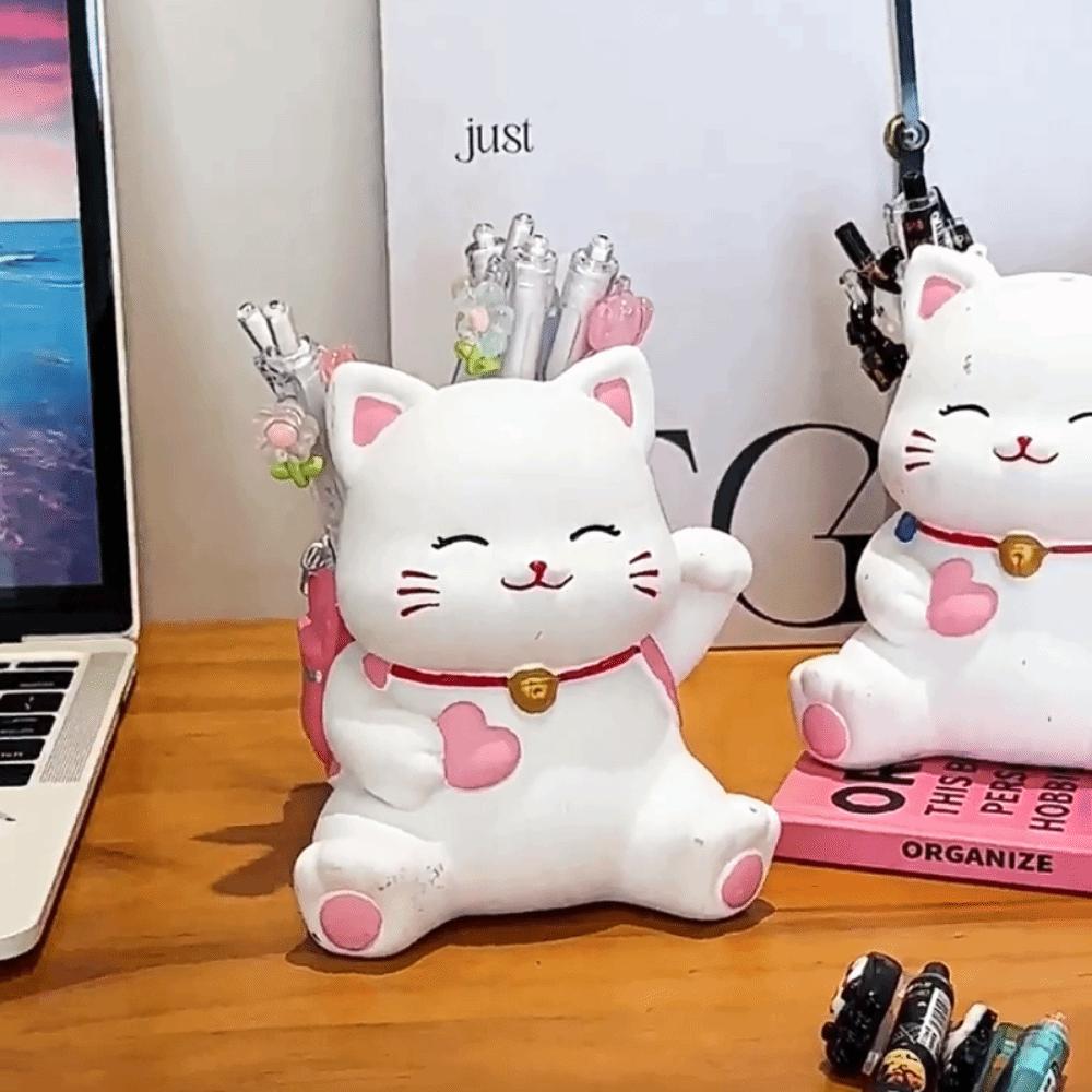Multi Functional Small Cat Pen Holder Cartoon Makeup Brush Holder Desktop Storage Ornaments  Home