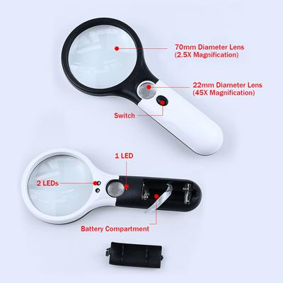Magnifying Glass with Light Magnifying Glasses 2.5X 45X High Magnification LED Handheld Lighted Magnifier for Reading