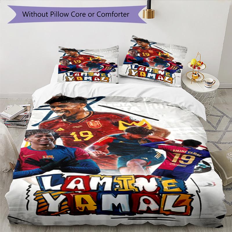 Lamine Yamal Football Graphic Bedding Set,Cozy Bed Linen for Teen Boys Bedroom Decoration,Perfect Birthday Gift,Washable Duvet Cover with Pillowcases,