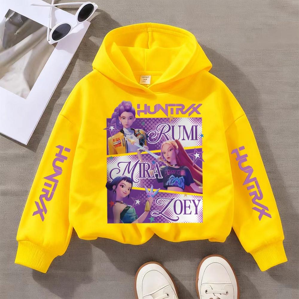 KPop Demon Hunters Angel Creative Print Children's Tops Fall & Winter Outdoor Fashion Warm Girls Hooded Sweatshirt