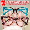 2pcs Cat Eye Reading Glasses Retro Floral Fashion Presbyopic Glasses Color Block Readers for Women Men +1.0 To +4.0