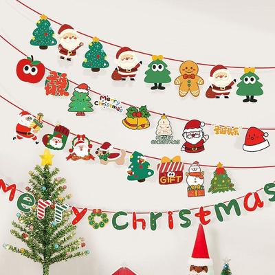 Paper Christmas Banner Christmas Theme Pull Flag Design Garland Christmas Ornaments Wall Hanging Hanging Ornaments