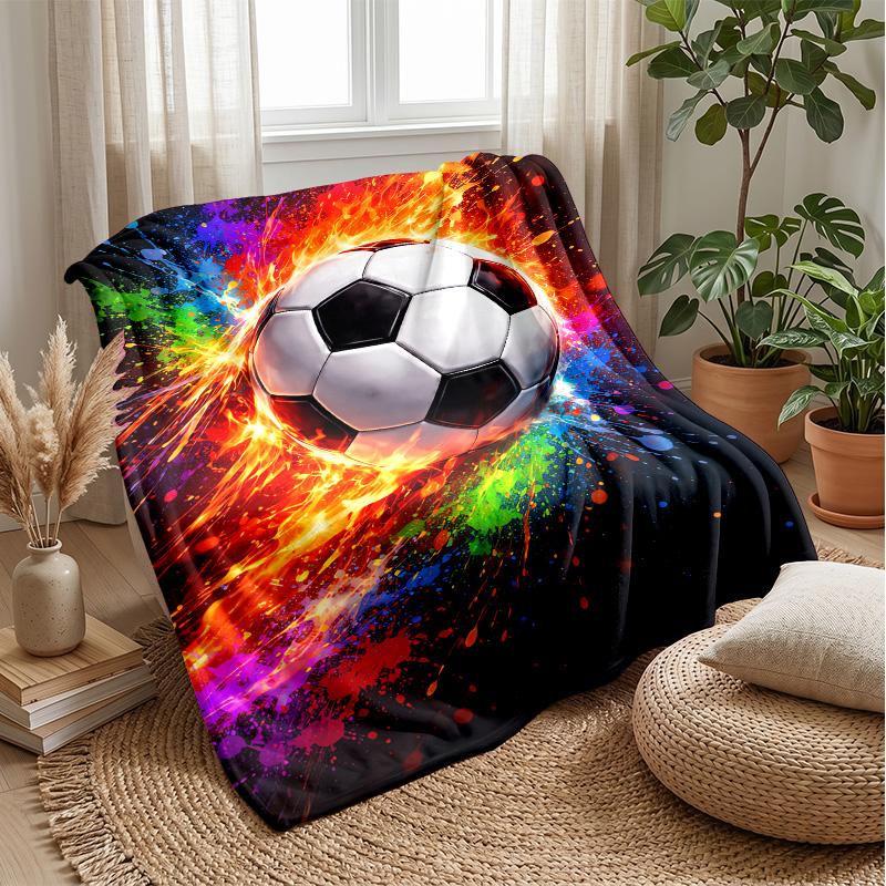Soccer Ball In Stadium Theme Blanket Lightweight Warm Flannel Blanket Decorative Throw Blanket for Home Decoration