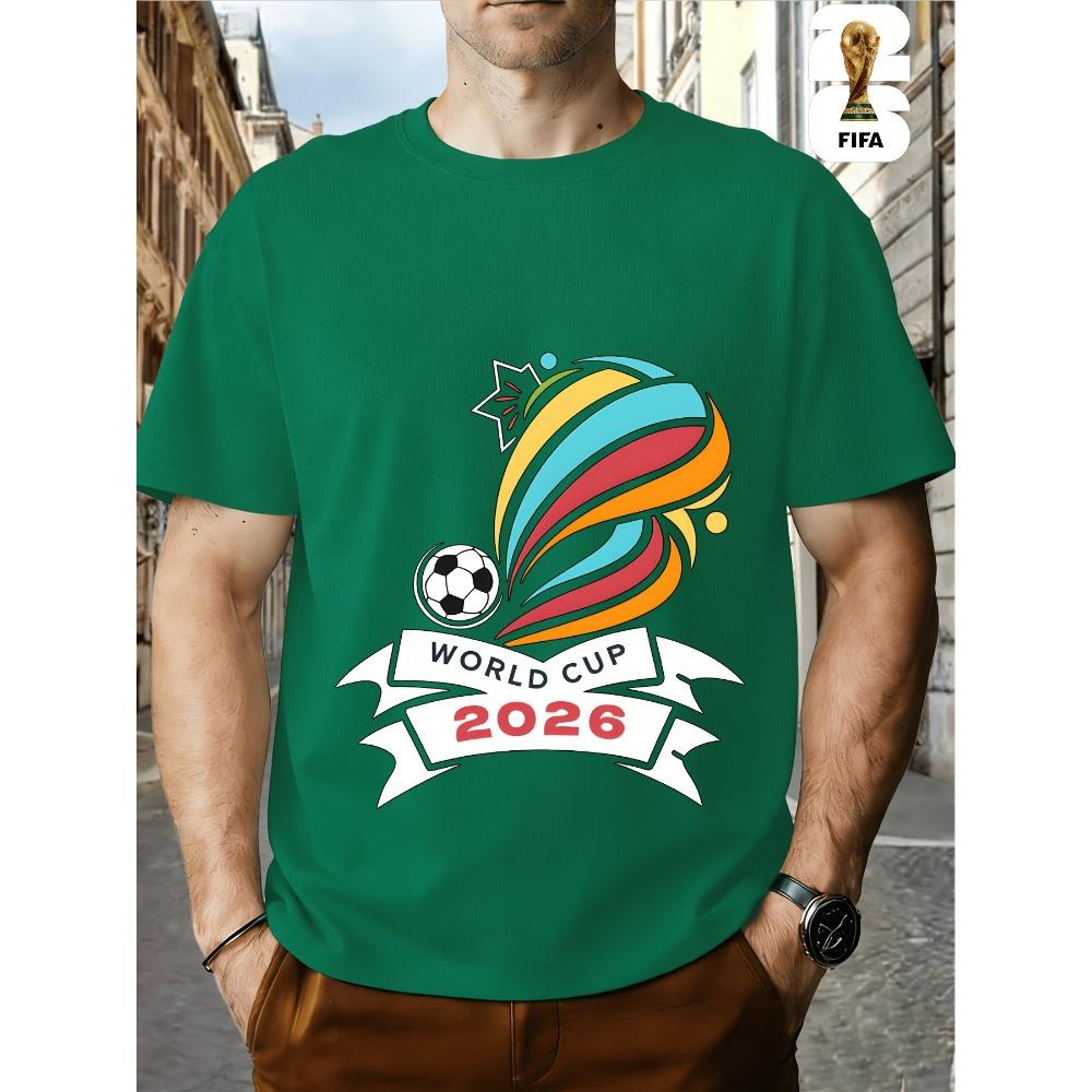FIFA World Cup Football. US, Canada And Mexico Themed Printed Crew Neck Men's T-Shirt, Regular Men's Undershirt
