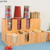 Bamboo Cup Holder Milk Tea Cup Storage Rack Multifunctional Organizer Storage Holder Display Stand Tissue Box Straw Holders