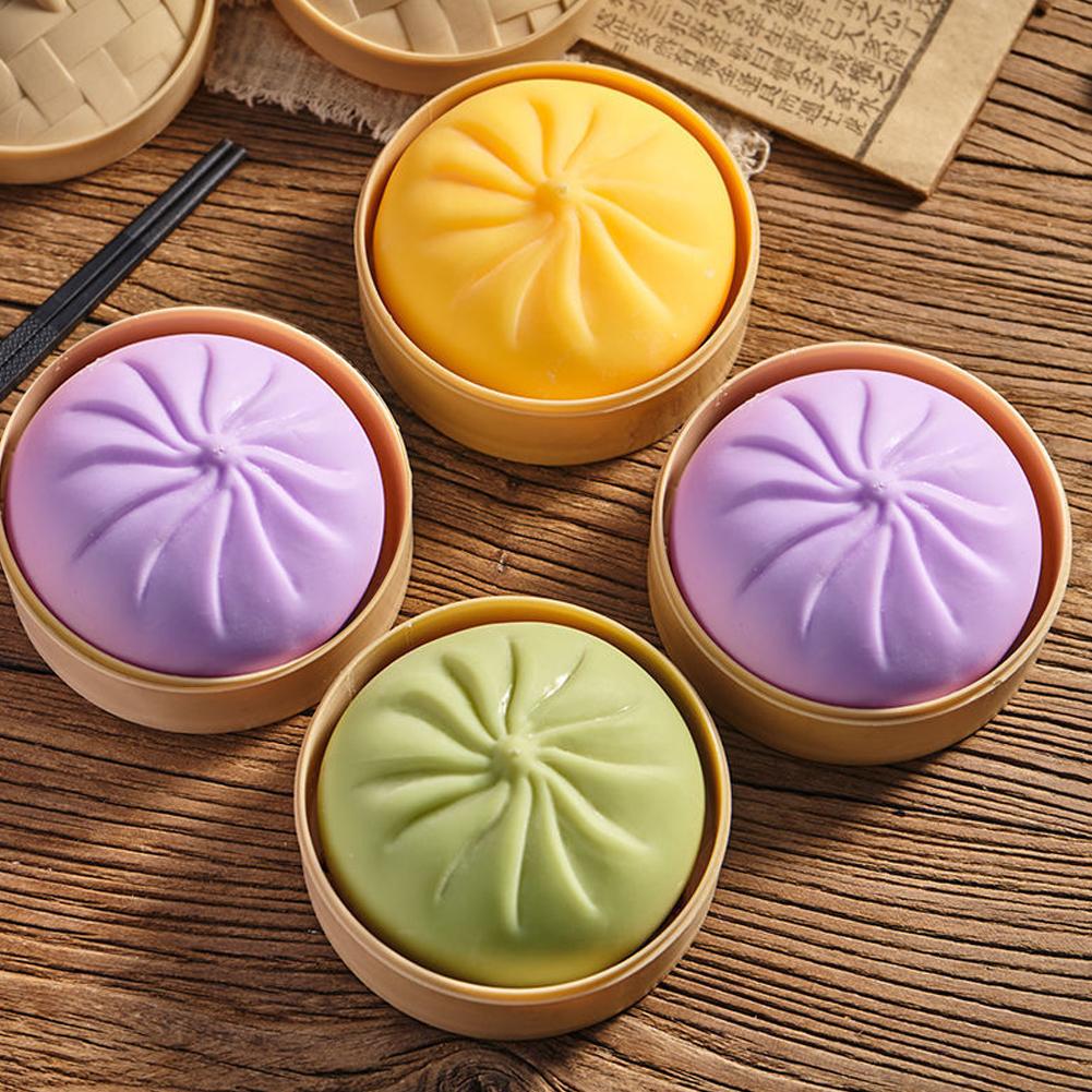 Bun Bao Sensory Fidget Toy Simulation Steamed Bun Stress Toys with Steamer Container Box Toys F T1U5