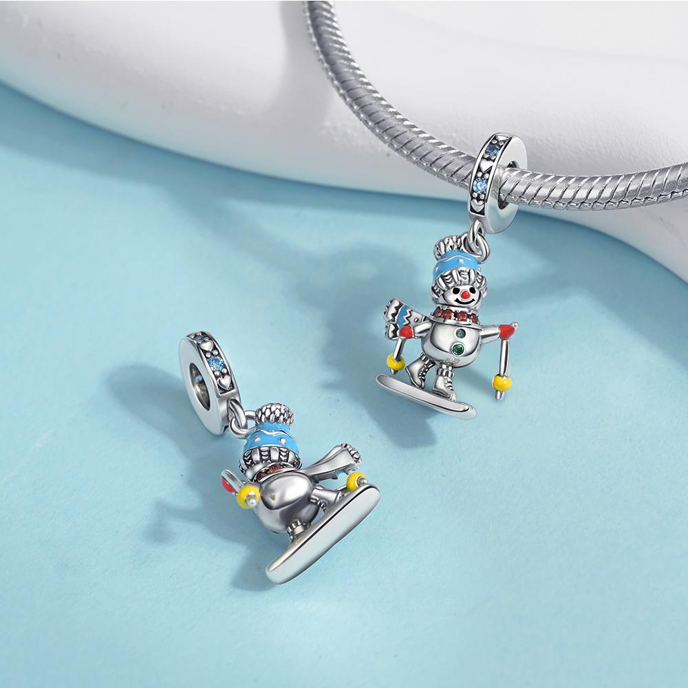 copper Christmas Collection Skiing Snowman Pendant Charm Compatible With Authentic Charm Bracelets Women Do It Yourself Jewellery Gift
