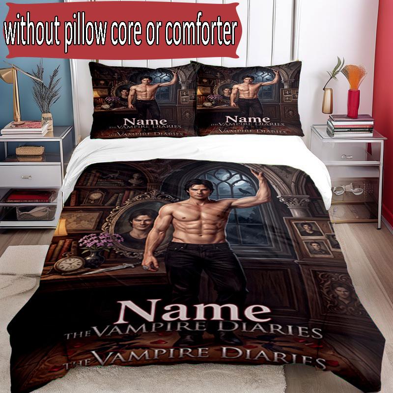3-teiliges Bettbezug-Set (1 * Bettbezug + 2 * Kissenbezug, ohne Kern), Benutzerdefinierter Name Damon Salvatore Muster Bettwäsche-Set, Heim Schlafzimmer Dekor Geschenk