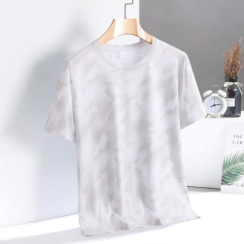 T-shirt a maniche corte mimetica in seta ghiacciata da uomo, sottile, larga, ad asciugatura rapida, per corsa, sport, elastica, taglia grande