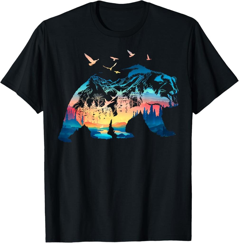 Forest Mountains Nature Heartbeat Outdoor Hiking Camping T-Shirt Vintage T Shirt Customizable Camisas Streetwear