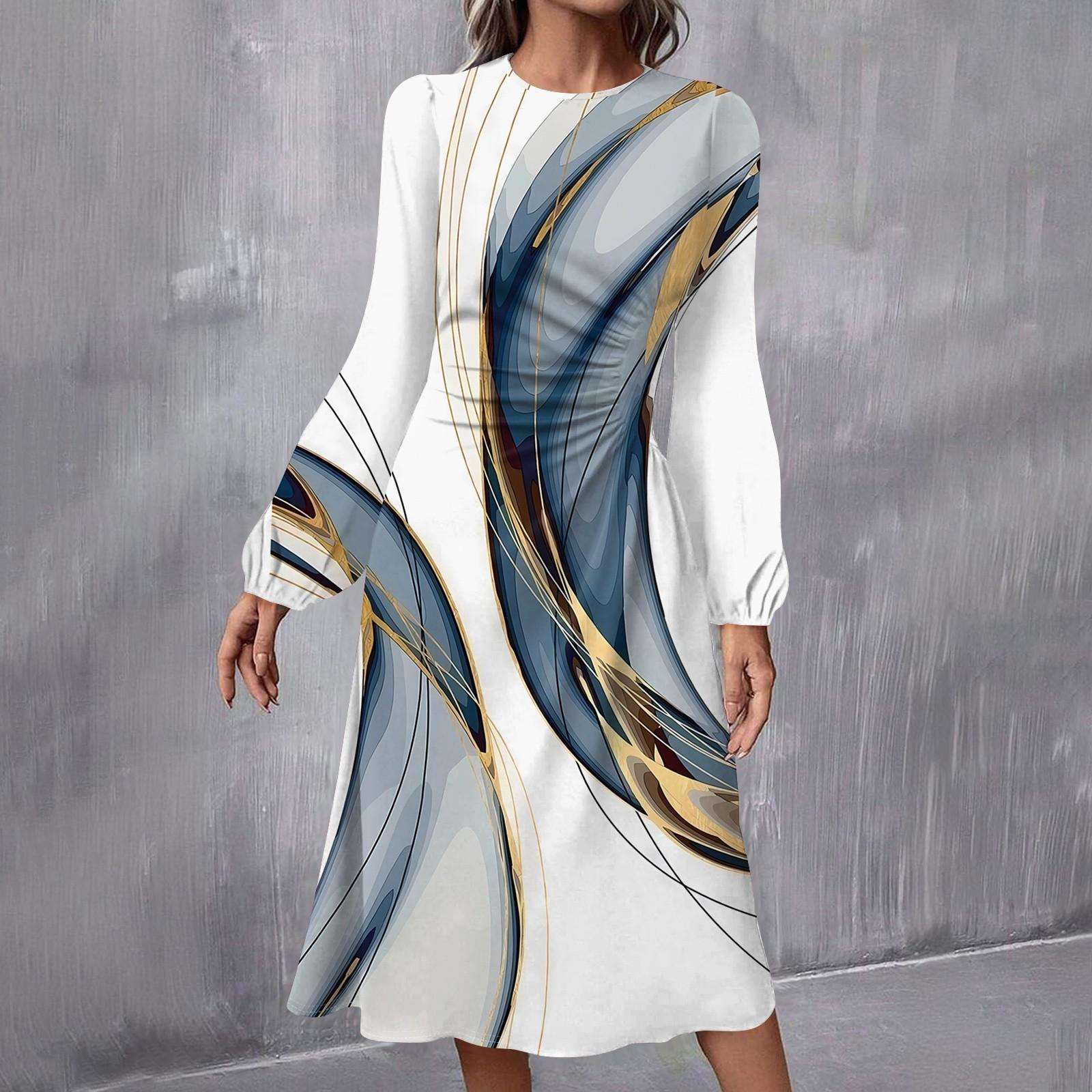 

Женское модное повседневное платье миди с круглым вырезом и длинными рукавами XL серебряный