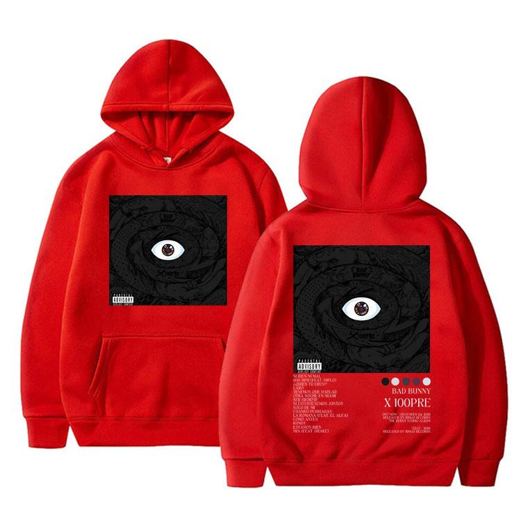 Rapper Bad Bunny X 100PRE Music Album Double Sided Print Hoodie Men Women Hip Hop Oversized Hoody Sweatshirts Vintage Streetwear
