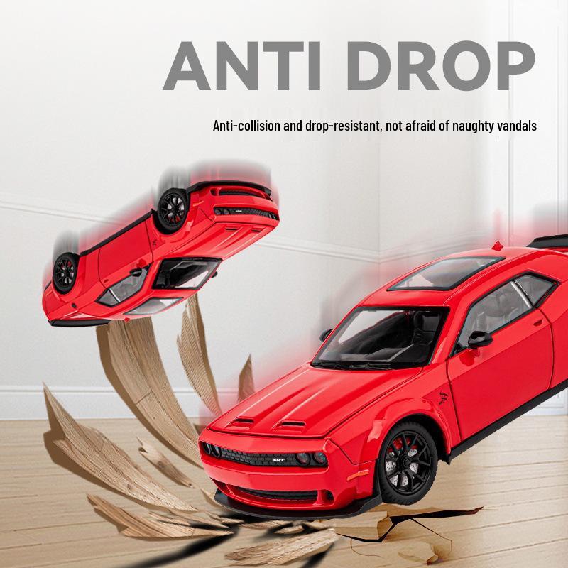 1:24 Hellcat Challenger Alloy Sports Car Model with Sound, Light, Pull-Back, and Openable Doors.