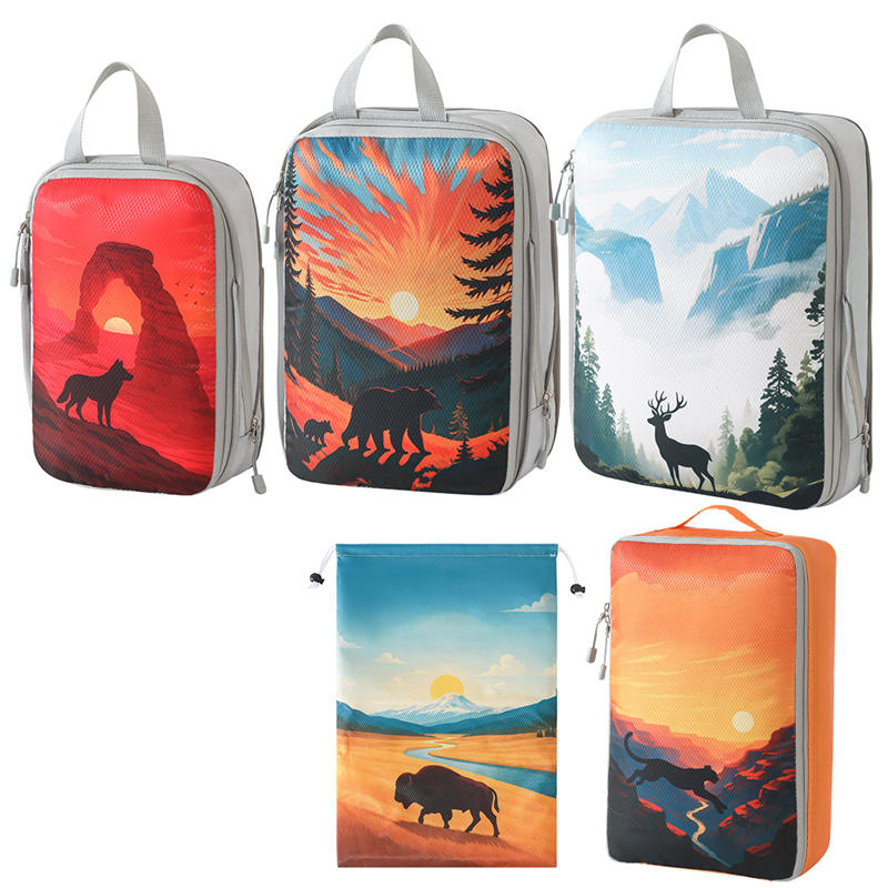5pcs Tropical Printed Compressed Lightweight Travel Clothing Storage Bag Suit, Space-saving Travel Necessities Accessories