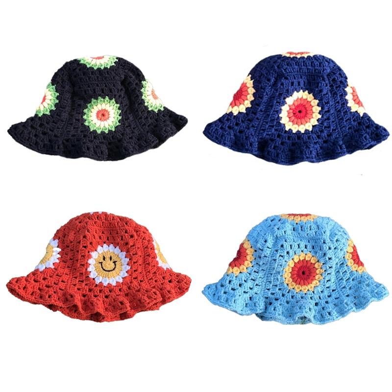 Handmade Crochet Bucket Hat Cute Ladies Outdoor Sports Fisherman Cap for Women Teenagers Casual Spring Summer Sunscreen