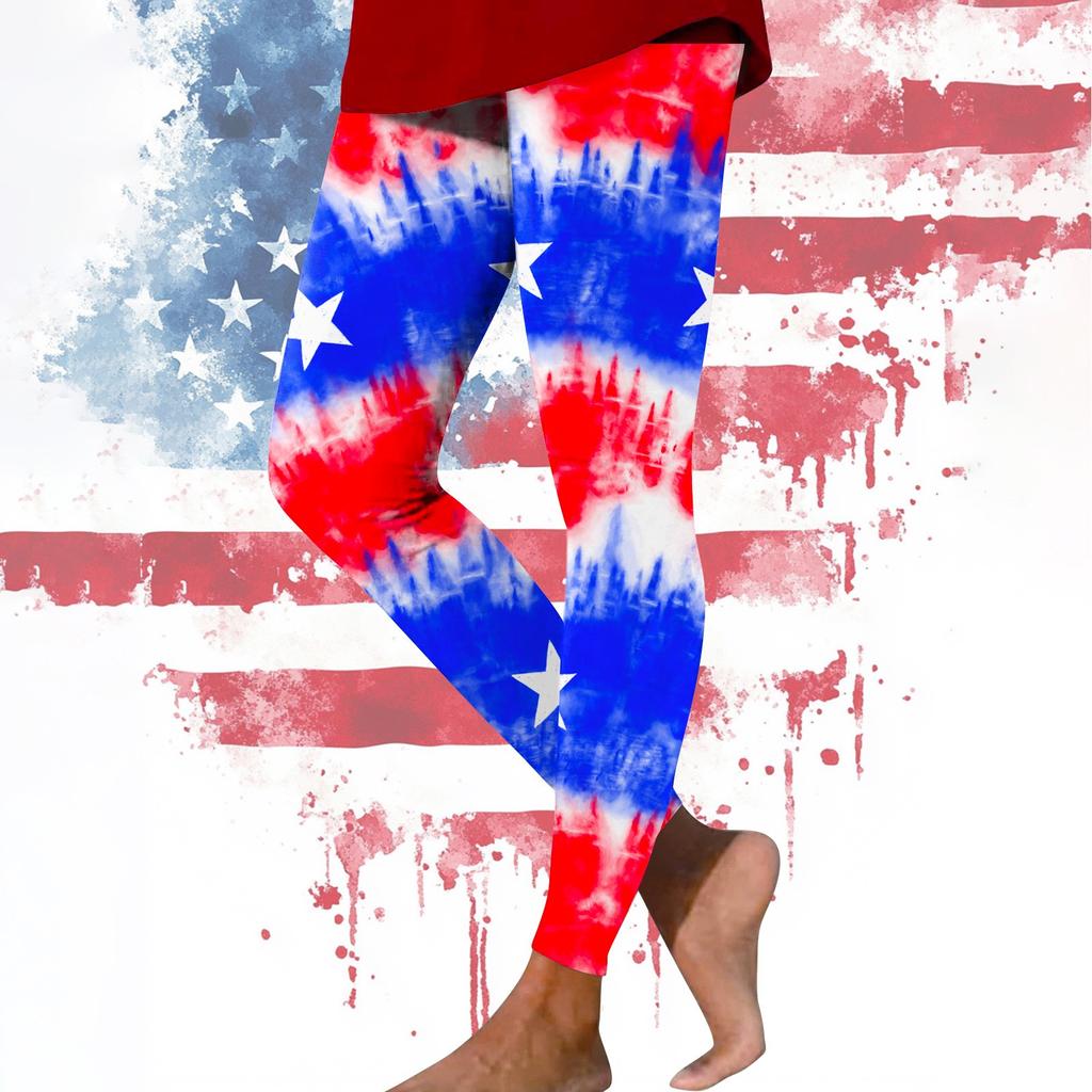 Damen Casual Fashion Outdoor Unabhängigkeitstag Bedruckte Slim Elastische Yogahose Cropped Hose