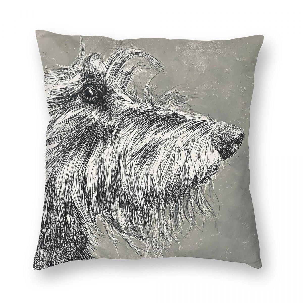 Grey Scruffy Lurcher Square Pillowcase Polyester Linen Velvet Pattern Zip Decorative Pillow Case Room Cushion Case 45X45 Peach skin 18*18(CM)-1Pcs
