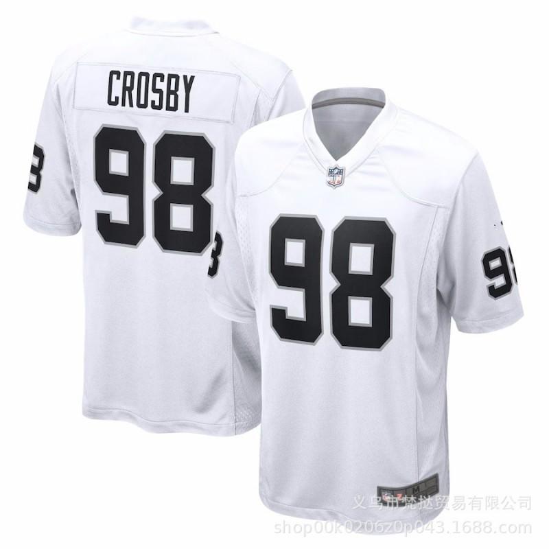 Mens NFL Raiders 17 Adams 98 Crosby Embroidered Football Jersey Short Sleeve Cotton Blend V-Neck Athletic Wear