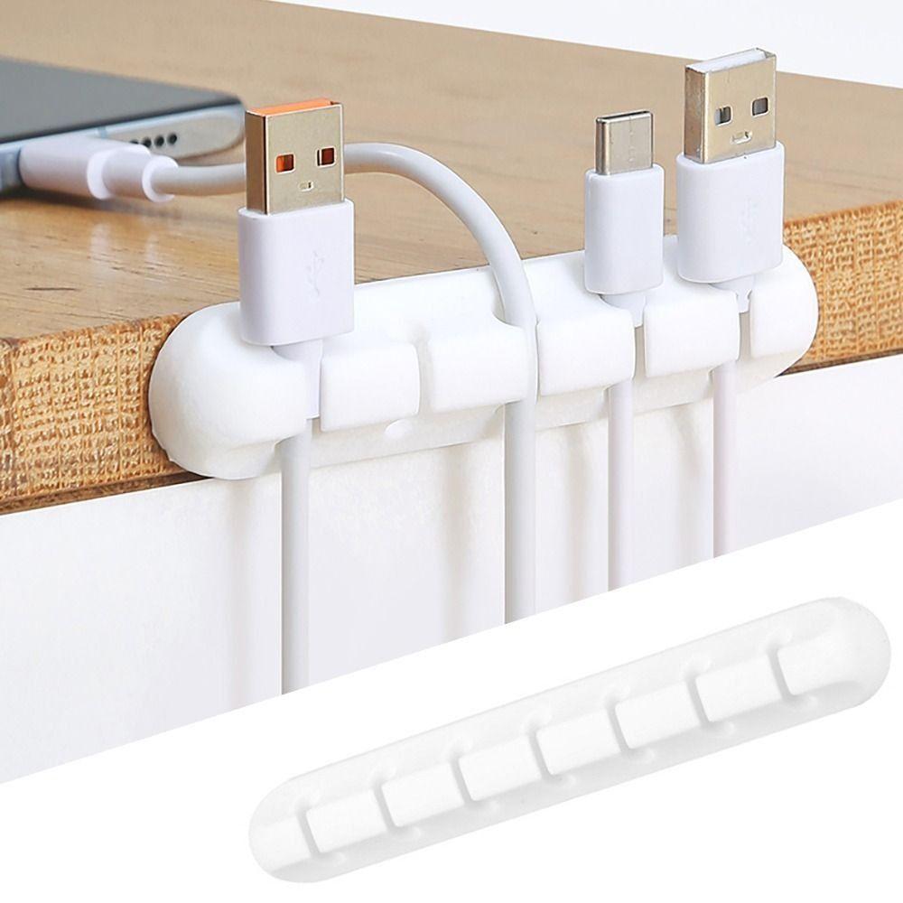 

Silicone USB Data Cable Self-Adhesive Wire Cable Holder New Cable Winder White-6 clip