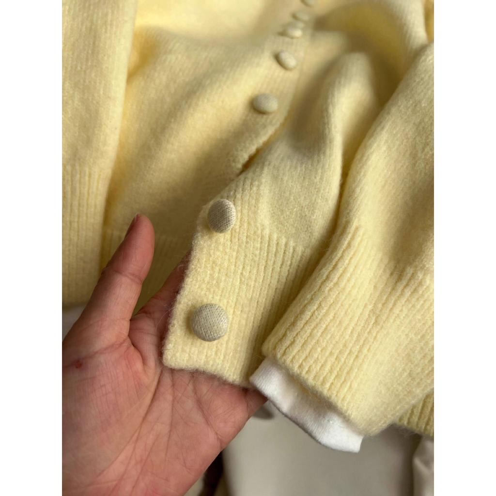 Bright yellow button-up turtleneck thickened knitted sweater women's autumn and winter soft waxy casual lazy wind button-up jacket top