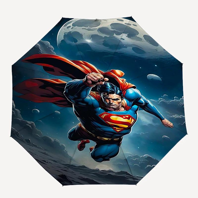 1pc Superman Moon Automatic Folding Umbrella - Compact 8-Rib Design, Durable Plastic & Iron1187L