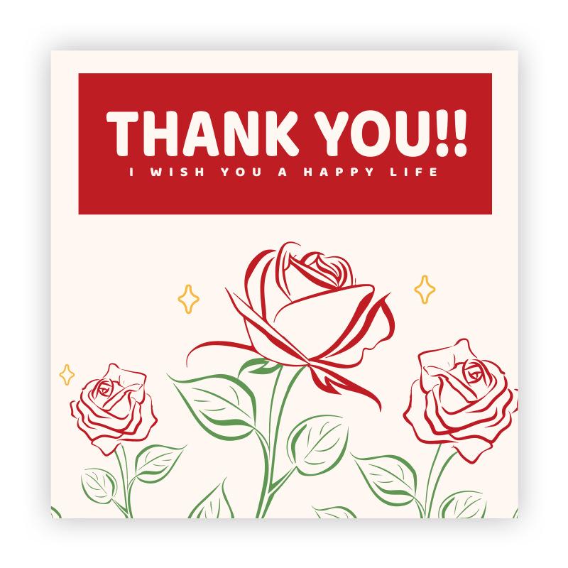 Cartoon Thank You Card Square - Handwritten Festival Greeting Card Gift Packaging Decoration