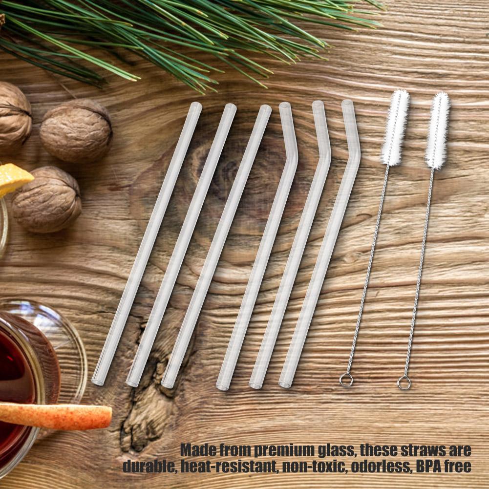 Opakovaně použitelná Ekologická Skleněná Brčka na Pití s Čisticím Kartáčkem Průhledné Pohodlné Nádobí