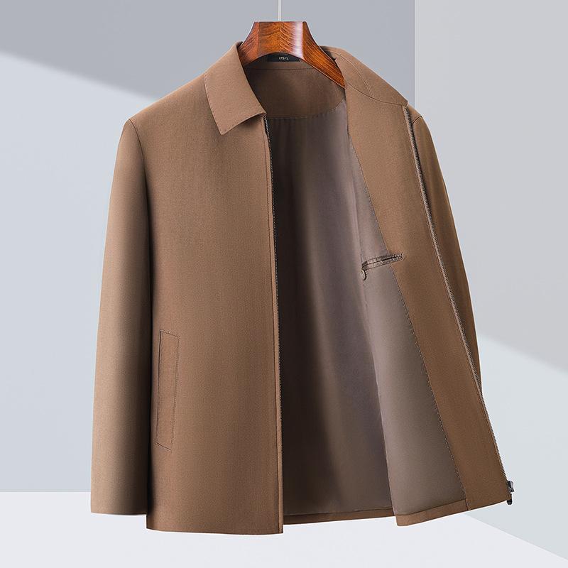 High-end Men's Jacket Spring and Autumn New Style Lapel Casual Wool Middle-aged and Elderly Dad Wear Cadre Civil Servant Jacket