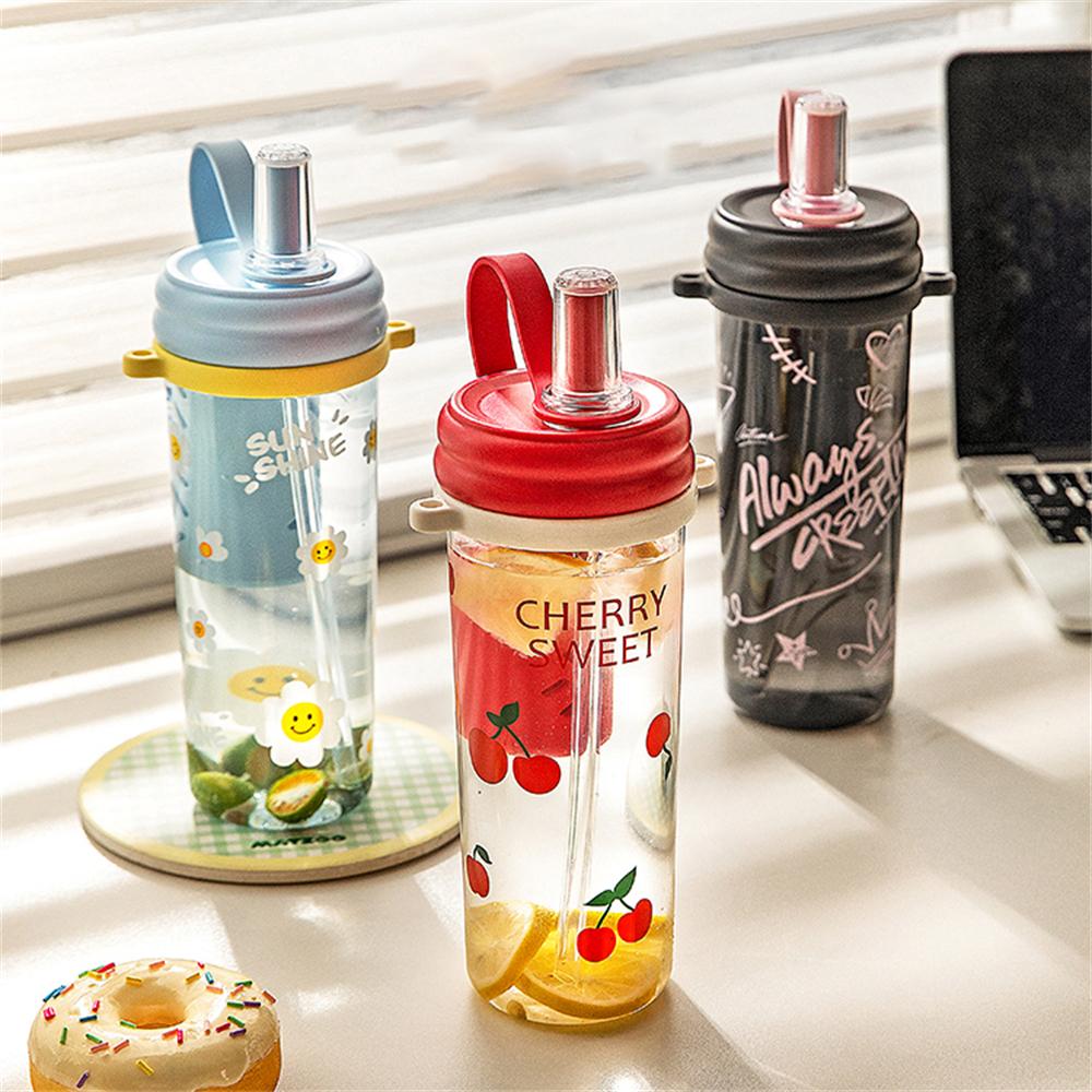 Summer Sports Plastic Water Cup Going Out Portable Student Straw Cup Cartoon Printed Small Fresh Water Cup For Home 900ml