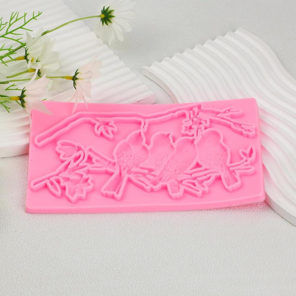 1 Pcs Magpie Fondant Mold, Plum Blossom Branch Chocolate Silicone Mold, for Cake Decoration Cupcake Topping Biscuit Candy Flower Paste Dough Marzipan