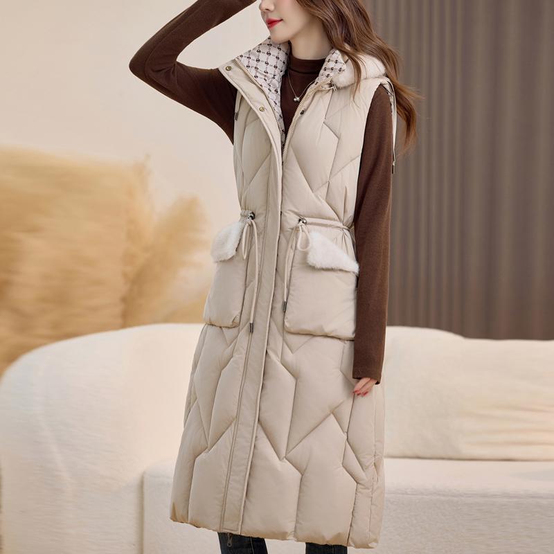 Fashion Winter Women's Long Warm Vest Hooded Faux Fur Collar Can Be Worn on Both Sides Thick Sleeveless Parkas Woman Jackets