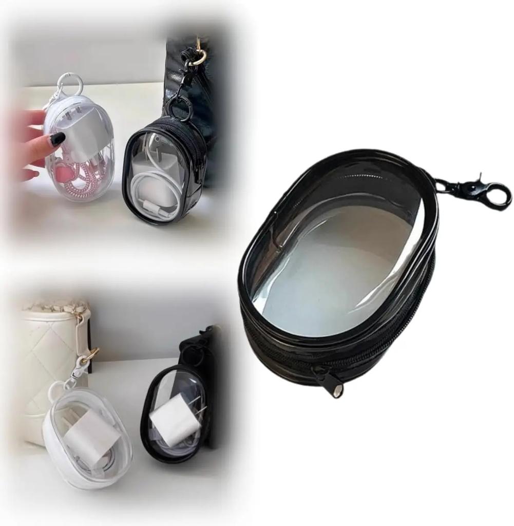 Schmuck Organizer Transparente Aufbewahrungsbox Rund PVC Transparent Kosmetiktaschen Tragbare Aufbewahrungsbeutel für Reise Kopfhörer