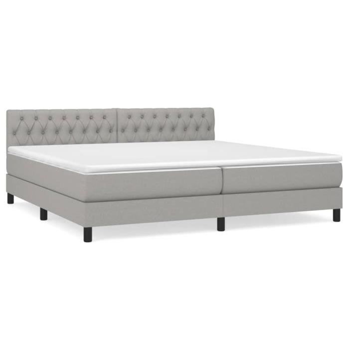 3140321 vidaXL Lit à sommier tapissier avec matelas Gris clair 200x200cm Tissu