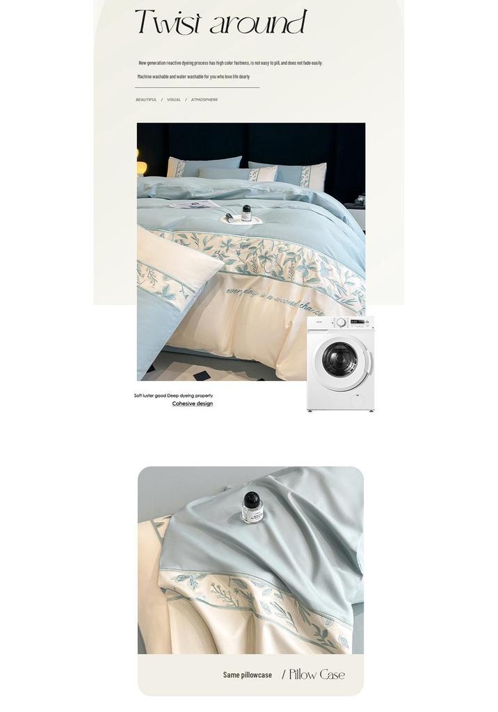 Light Luxury 100% Long-Staple Cotton Embroidered Bedding Set - High-End Four-Piece Pure Cotton for All Seasons.