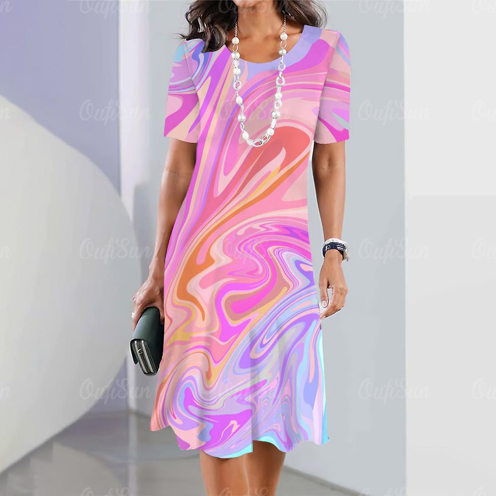 New Women's Dresses Striped Printed Elegant Casual Short Sleeve Dresses Fashion Oversized Women's Dresses Y2k