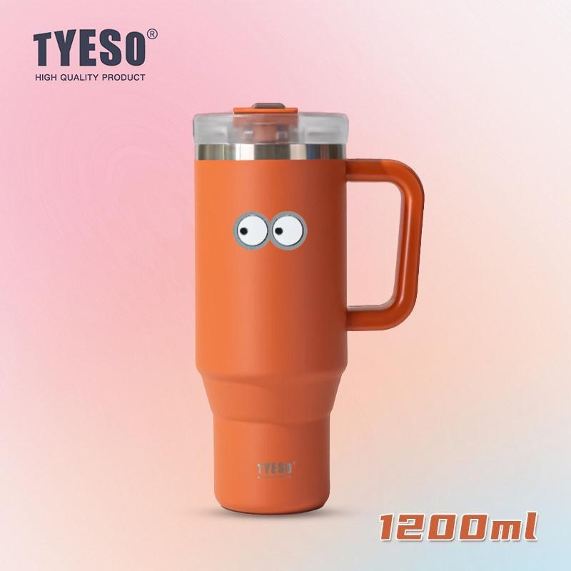 1200ml Tyeso Vacuum With Handle Bottle Stainless Steel Car Mug Straw Thermal Iced Travel Cup Tumbler Hot Cold Water Cup with Eye Sticker