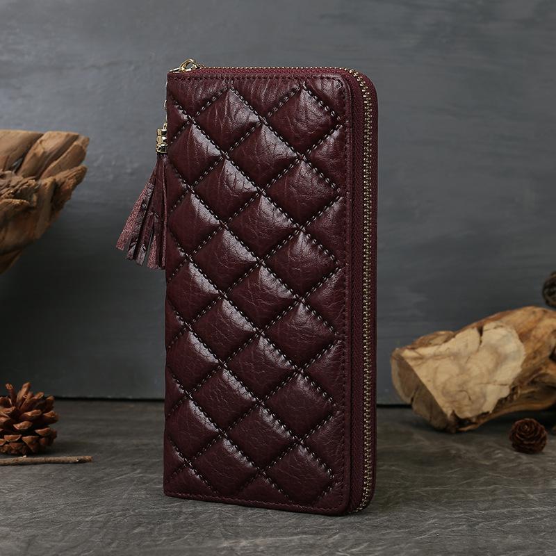 

Женский кошелек с ромбовидным узором, Женская длинная многофункциональная кожаная сумка, Модный картхолдер, Клатч, Кошелек, Молния фуксия