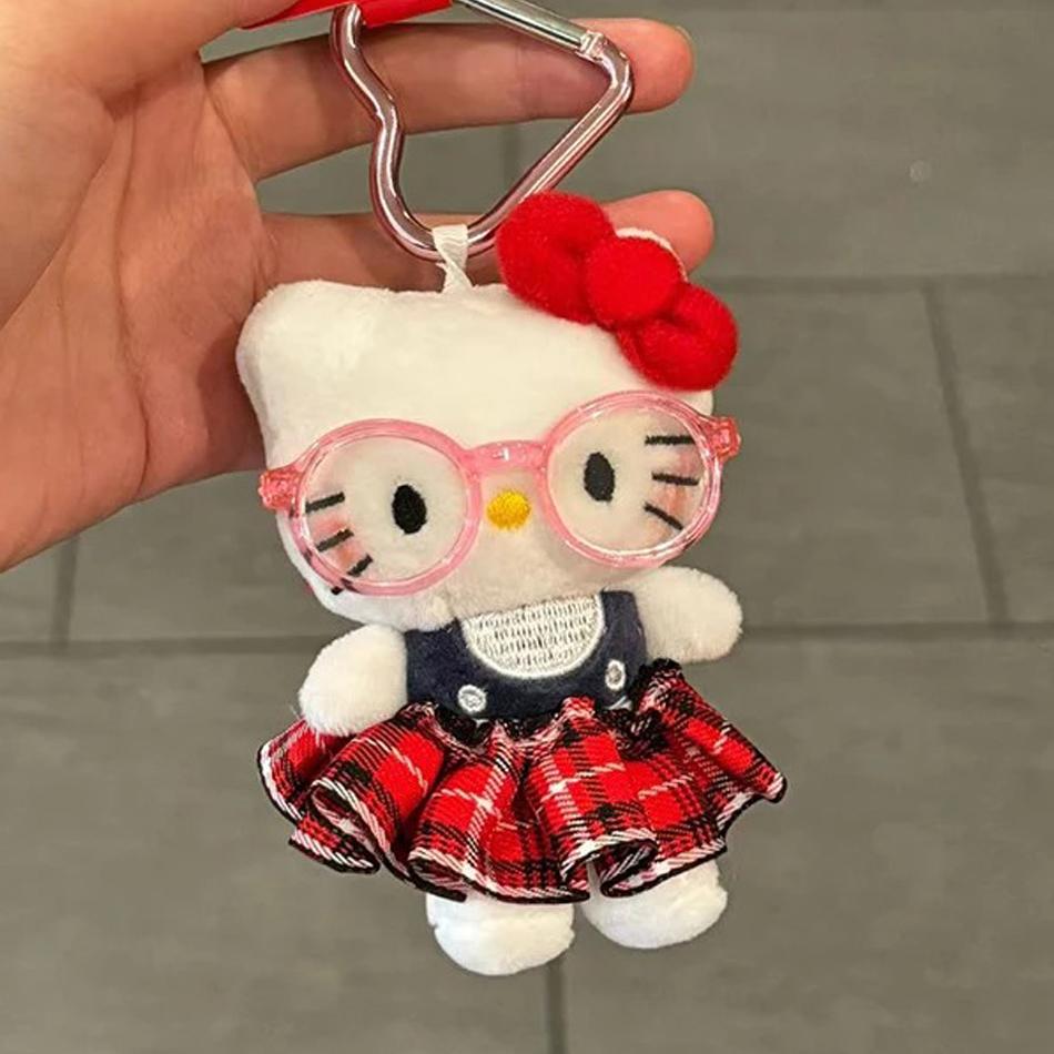 */Sanrio  Peripheral Doll Keychain Cute Fashion Sunglasses Kt Cat Keyring Backpack Plush Toy key chain Birthday Gifts