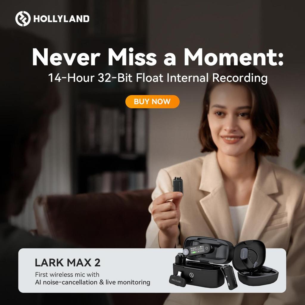 Hollyland Lark MAX 2 Ultimate Combo Wireless Microphone for iPhone/Camera/Android, AI Noise Cancel, Wireless Monitoring, Timecode