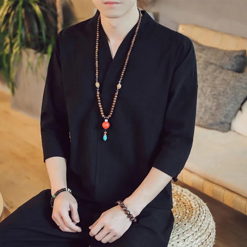 

Kimono Japanese Style Men Short Half-sleeved Cotton Breathable Men Shirt T-shirt Japanese Summer Yukata Feather Knitted Cardigan Asian M 47-56KG чорний