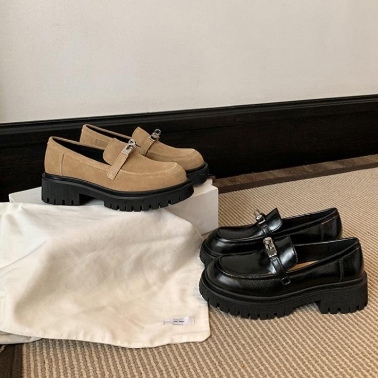 Cowhide version~ platform loafers JK wind 2025 autumn and winter new small leather shoes women's metal lock