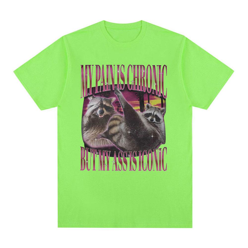 My Pain Is Chronic But This Ass Is Iconic T-shirts Funny Raccoon Meme T Shirts Men Women Vintage Harajuku Summer Cotton T-shirt