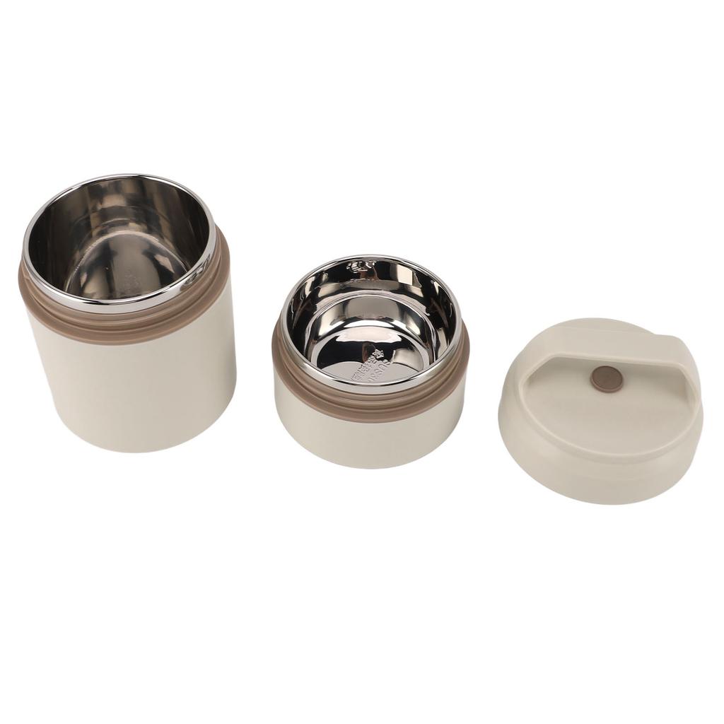 Stainless Steel Insulated Food Jar Double Layer 620ml Capacity Leak Proof Lid Insulated Food Container Wide Mouth Beige