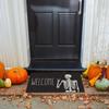 Halloween Scary Skeleton Gesture Print Welcome Carpet Mat Rug Skull Rose Border Non-Slip Indoor Outdoor Home Decoration