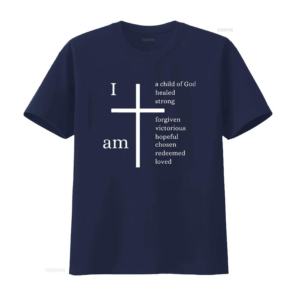 Mens I am a child of God Christian cross design T Shirt Black vintage Washed graphic homme Stylish fashion Comfortable Slightly