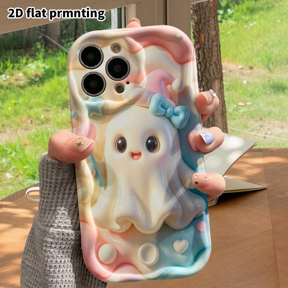 Phone Case: 2D flat design suitable for iPhone 18 17 16 15 14 13 Pro protective case, little ghost, perfect Christmas and Halloween holiday gift