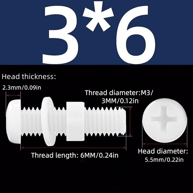 Nylon Round Head Cross Screw Washer Nut Set M2/M2.5/M3/M4/M5/M6 Used for Mechanical Acrylic Product Fixing Fastener White black