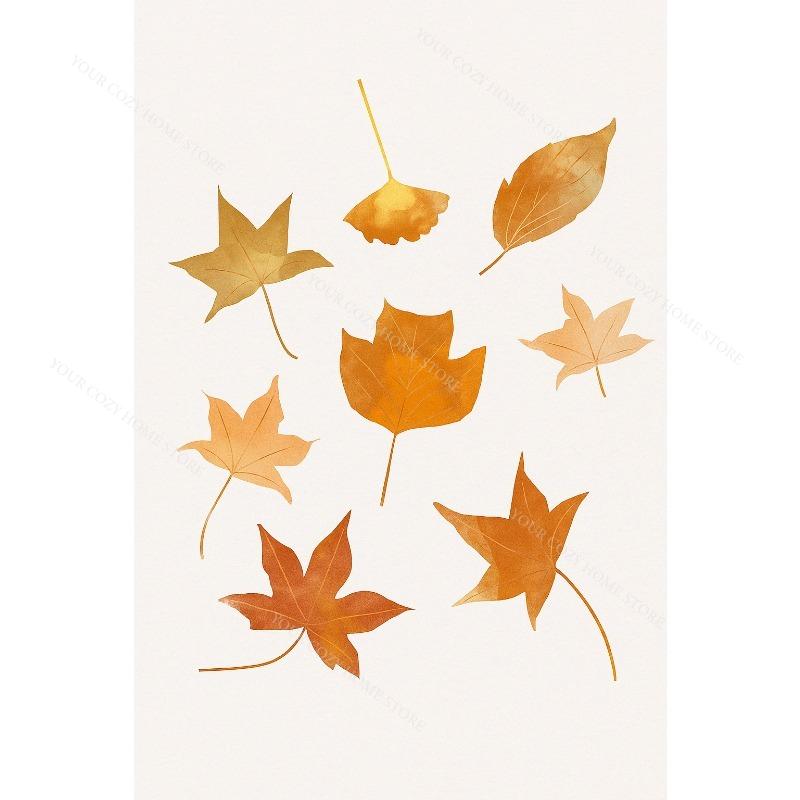Watercolor Fall Maple Leaf Canvas Gallery Wall Prints Blue Pumpkin Pumpkin Spice Typography Wall Art Farmhouse Home Decor Gift