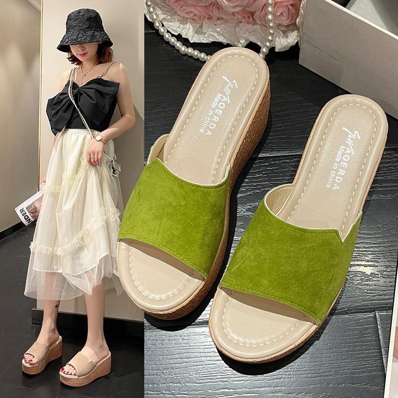 Large size slippers women's summer fashion outerwear wedge heel sandals thick bottom high heel muffin bottom one-word slippers