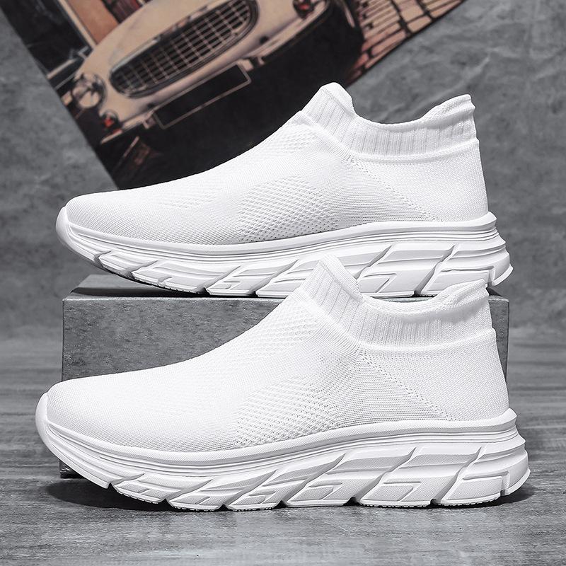 2025 new men's shoes spring and summer fly-woven socks breathable and lightweight one-pedal mesh shoes men's casual shoes